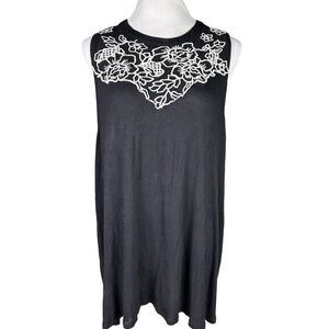 Torrid Black Sleeveless Tunic with White Floral Embroidery